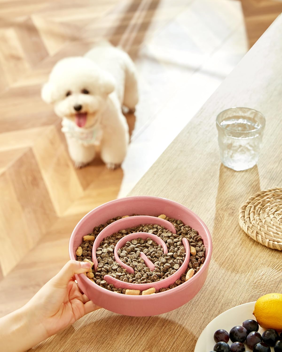 Ceramic Slow Feeder Dog Bowls - Pink / 8 Inches - image 2