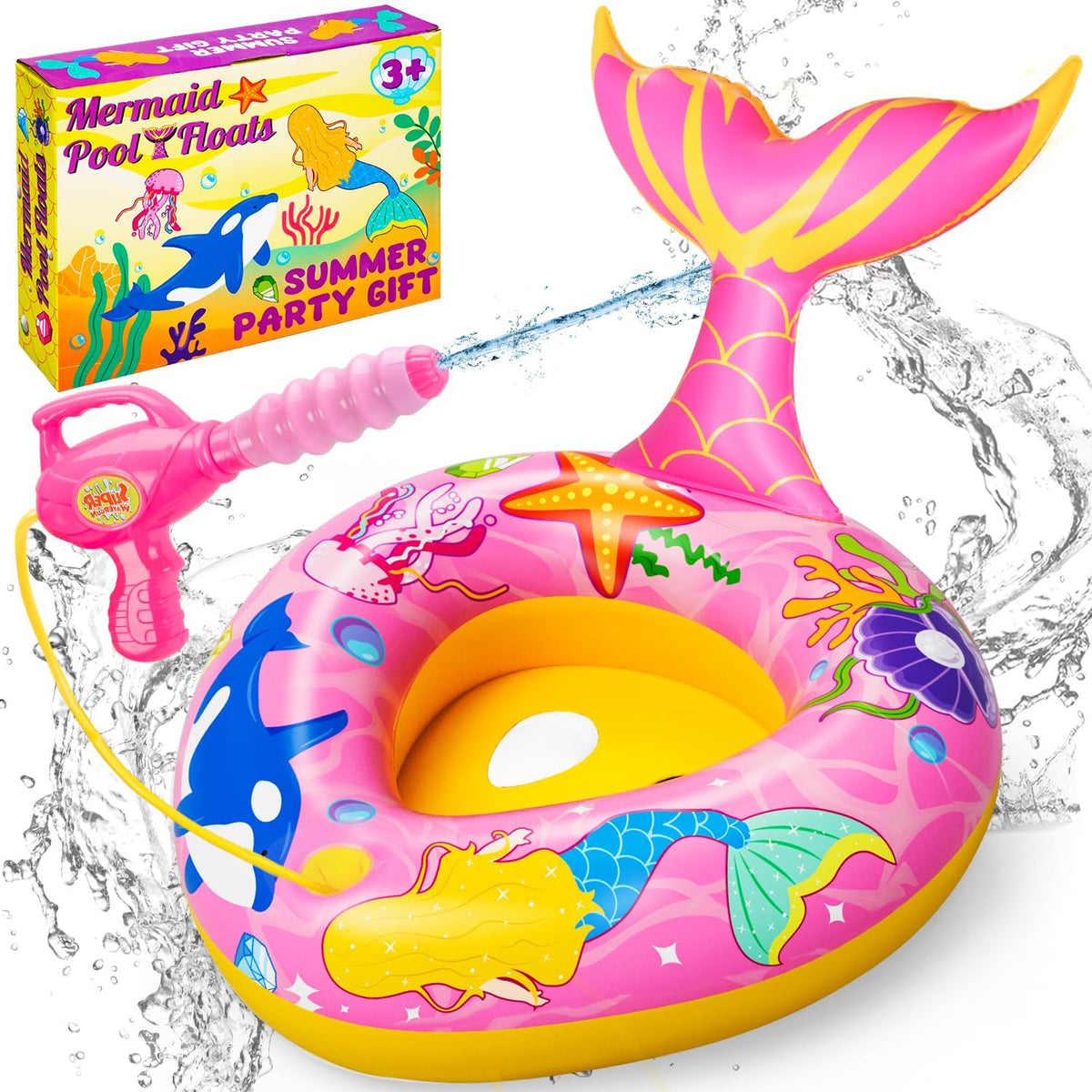 Difola kids pool float with water gun in a pink mermaid design - view 2