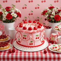 Chunful fake cherry cake toppers with red polyester bows - view 13