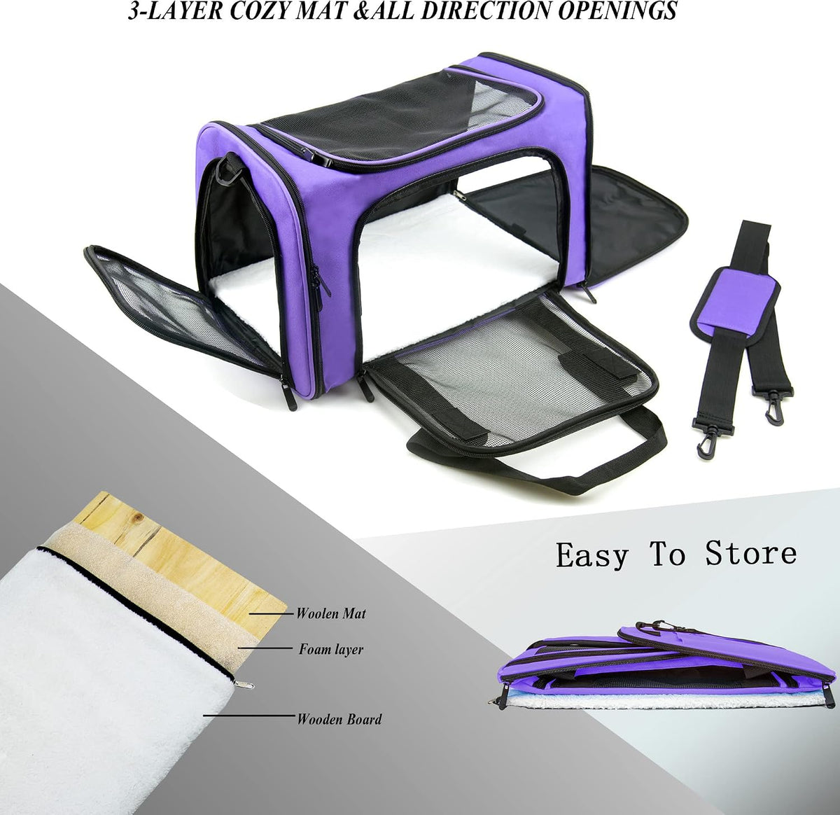 Soft Sided Carrier for Small Medium Cats Dogs - 20.0"L x 13.0"W x 13.0"H / Purple - image 2