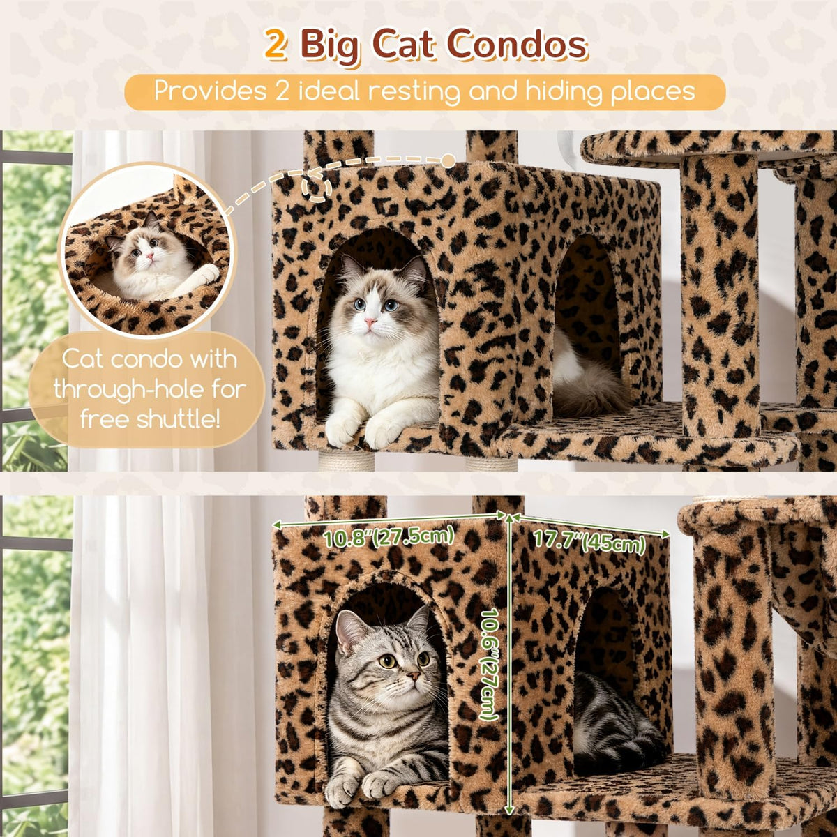 Globlazer 82in Extra Large Cat Tree Tower for Indoor Cats Large Adult - 82inch / Leopard Print - image 3