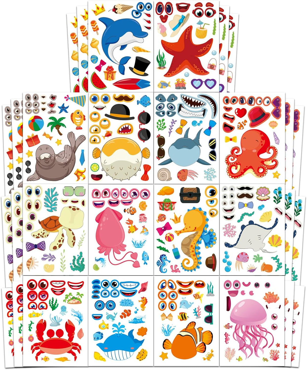 48 Fall Make-a-Face Sticker Sheets for Kids - Ocean Animals