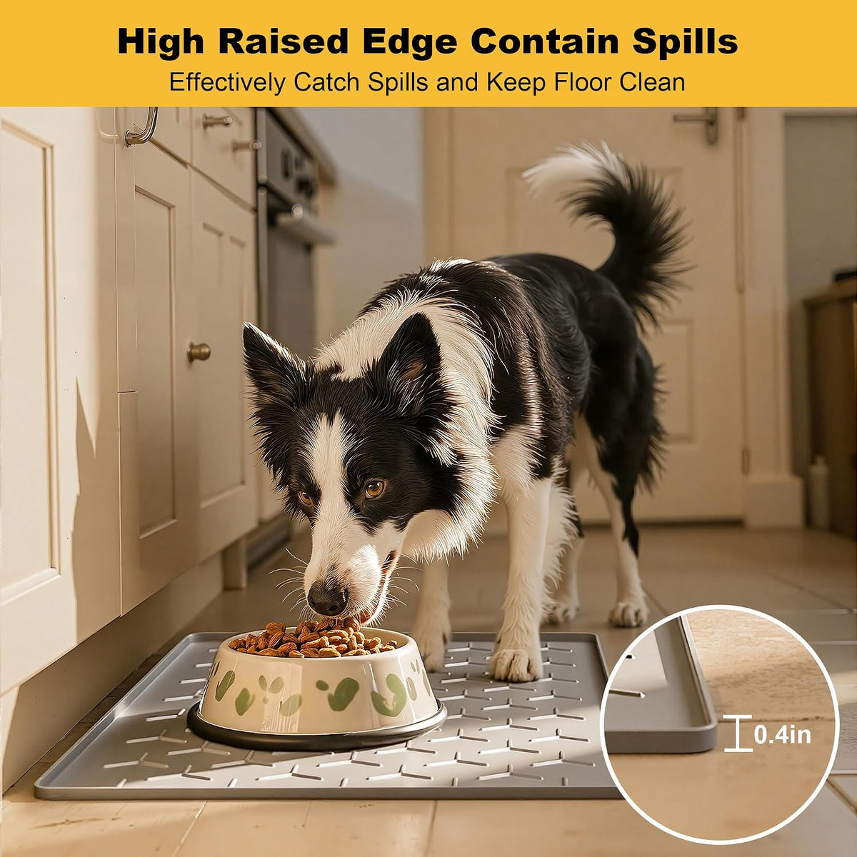 Pieviev Silicone Dog Cat Food Bowl Mat, Waterproof Raised Edge - L-34''X22'' / Light Gray - image 2