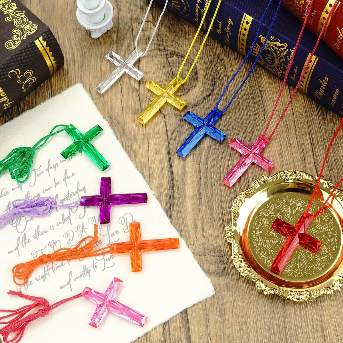 104 Pack Crystal Cross Necklaces Bulk, VBS Prizes - Multicolor - image 4