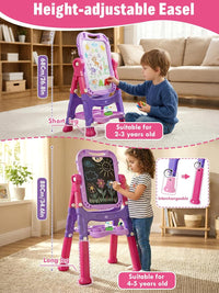 Lehoo Castle Easel for Kids 3-5, Magnetic Chalkboard Whiteboard – Fun for Kids & Family - Purple, Pink - image 2