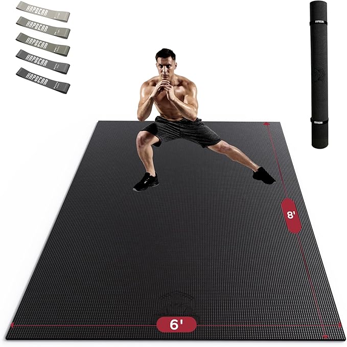 HAPBEAR Extra Large Exercise Mat-7'x5'/6'x8'/6'x9'/6'x10'/6'x12'x8mm(1/3 inch),Non-Slip, Ultra Durable, Thick Workout Mats for Home Gym Flooring Cardio, Yoga Mats for Fitness, High-Density Exercise Mat, Shoes-Friendly