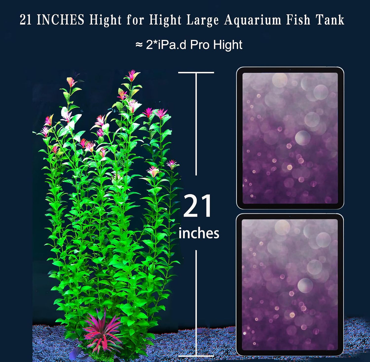 2 pcs Aquarium Decor Plants 21 Inches Extra Large Artificial Plastic - image 2