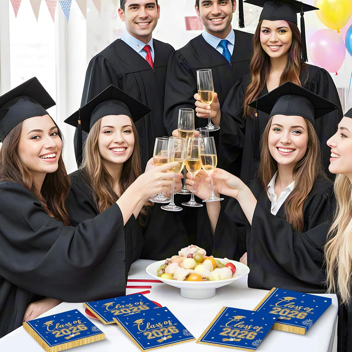 PERFQU Class of 2026 graduation napkins in blue and gold with cap and tassel design - view 10