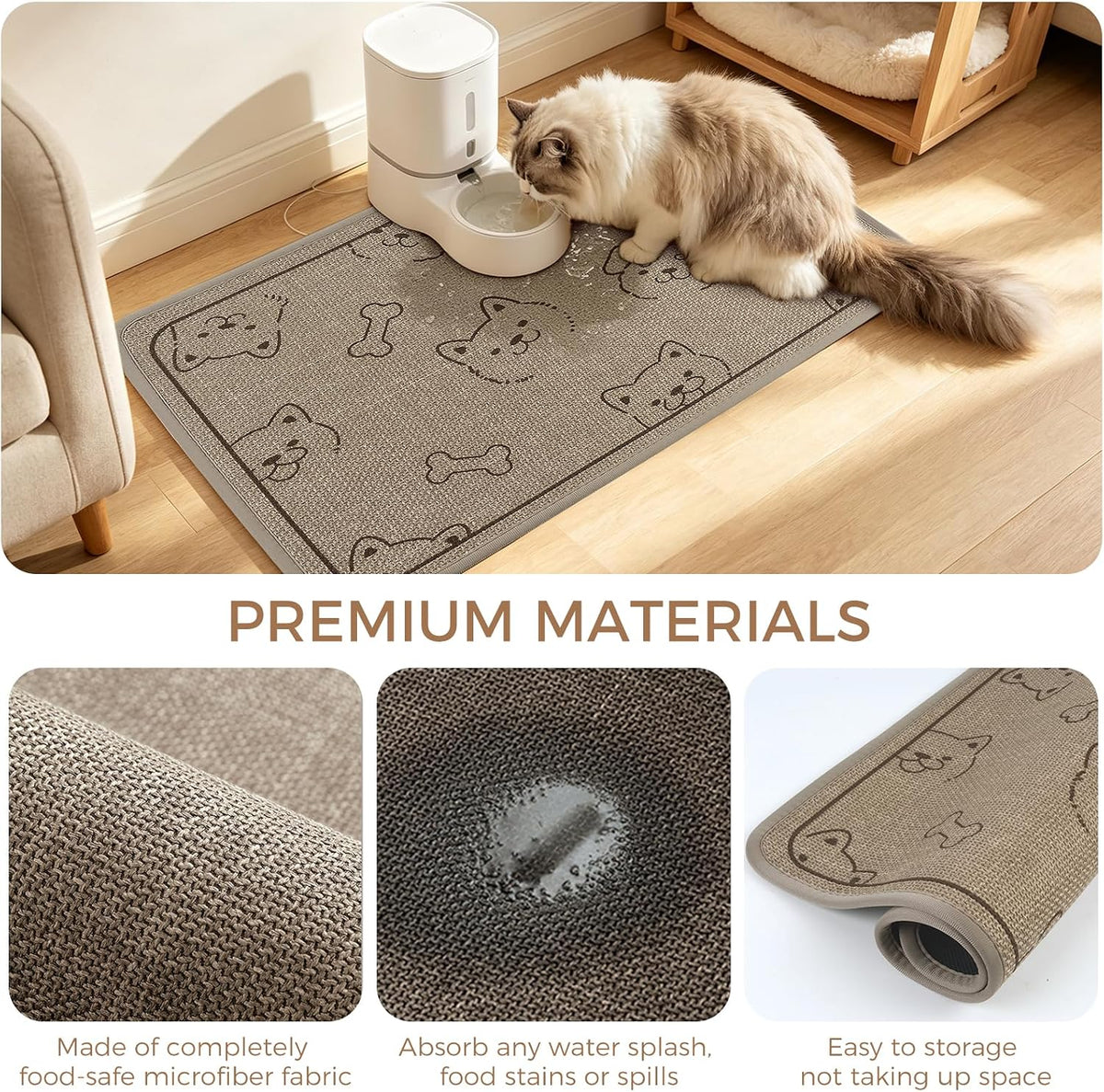 Dog Food Bowl Mat Pet Feeding Mat for Food Water 14.2x24In Grey – Essentials for Dogs - Cream Rectangle / 24"L x 16"W - image 4