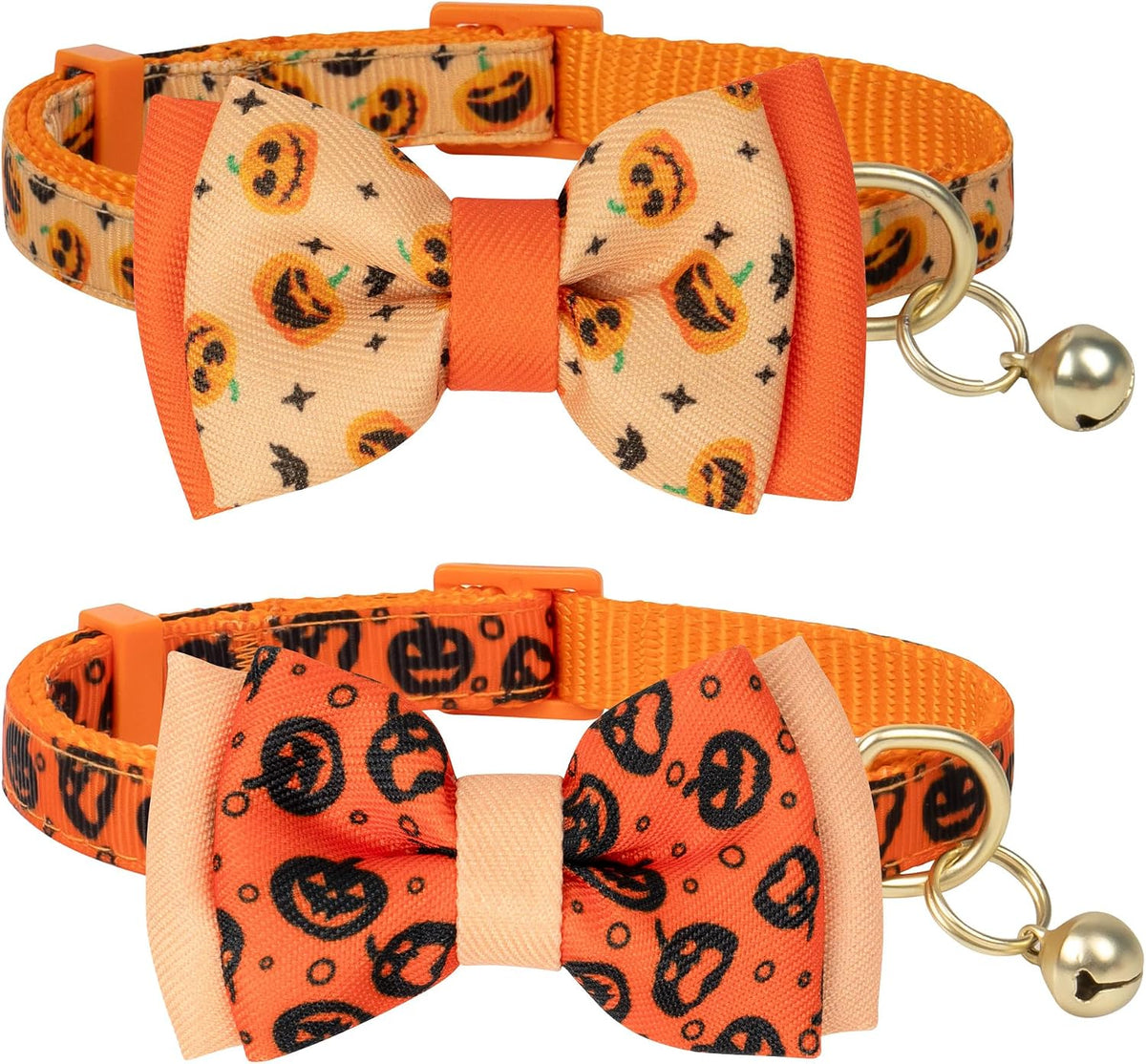 2 Pack Halloween Cat Collars with Bell - 1#Halloween Pumpkin / Neck: 8"-12"