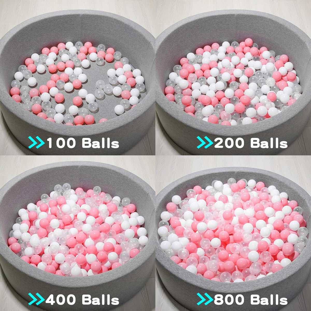 Ball Pit Balls for Toddlers, Crush Proof - Pink+White+Transparent / 500 balls - image 4