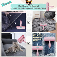 Pet Hair Removal Tool – Reusable Lint Roller for Dogs & Cats – Self-Cleaning Fur Remover Brush – Ergonomic Lint Roller for Carpet, Bedding, Couch, Car Seat & More (Pink)