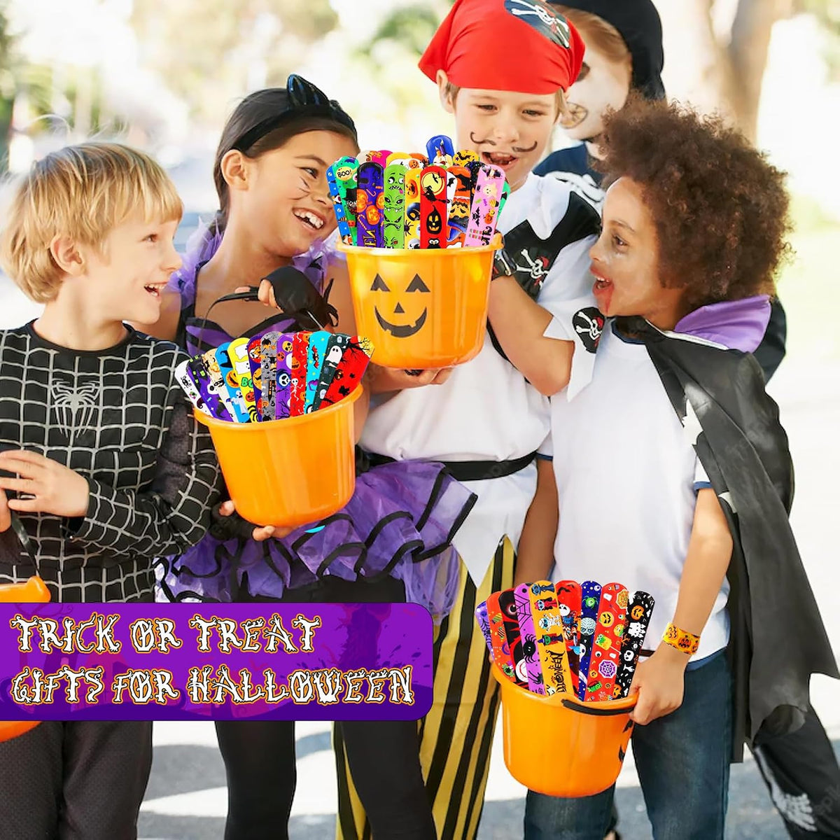 LUYI Halloween slap bracelets bulk pack with ghost, pumpkin, bat and witch designs - view 8