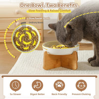 Ceramic Slow Feeder Cat Bowl - Yellow Elevated (Bamboo) / 3.7"H Elevated (Bamboo) - image 3