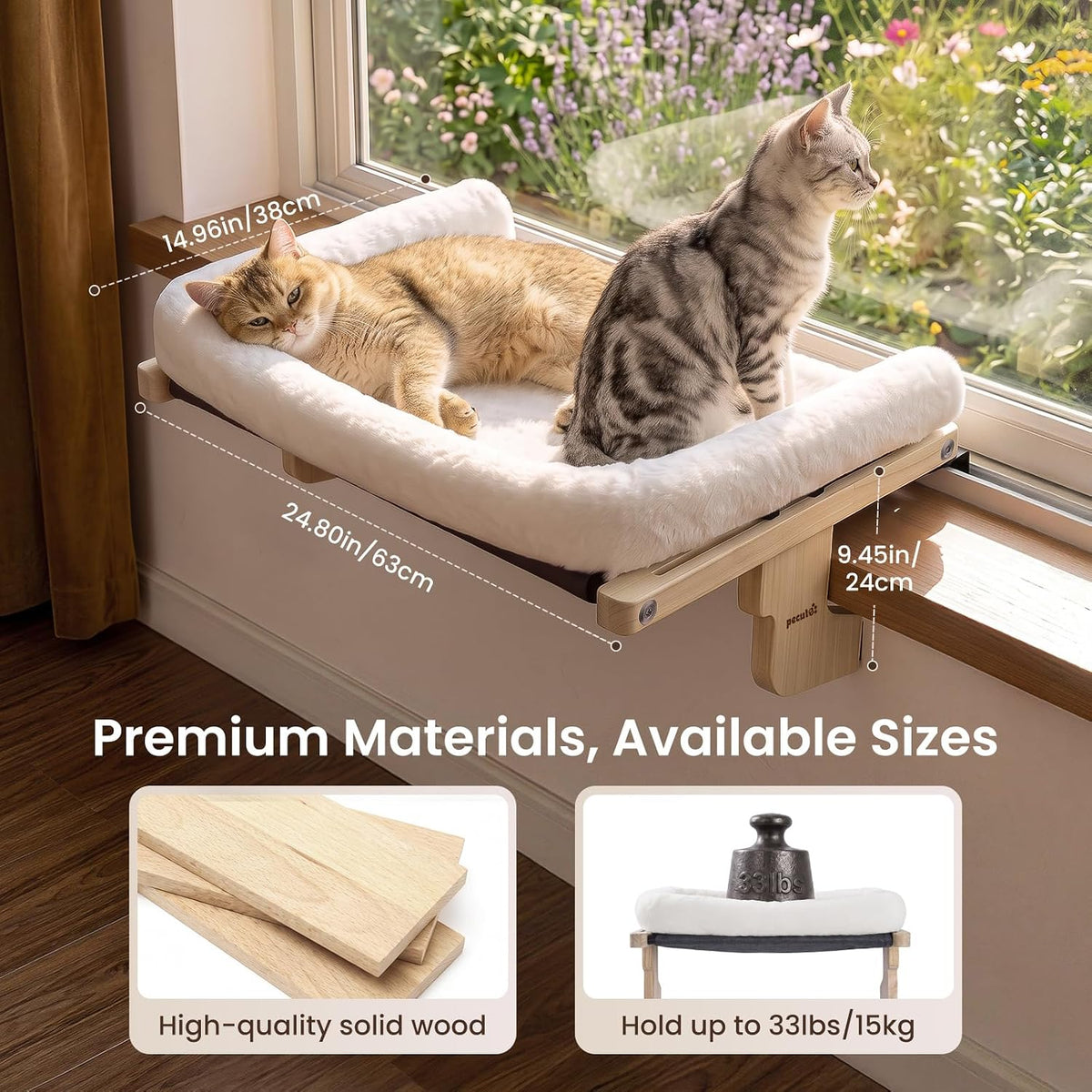 Pecute Cat Windowsill Perch, Cloud-Soft Cat Bed with Wood Frame - White / 24.8" x 14.9" - image 2