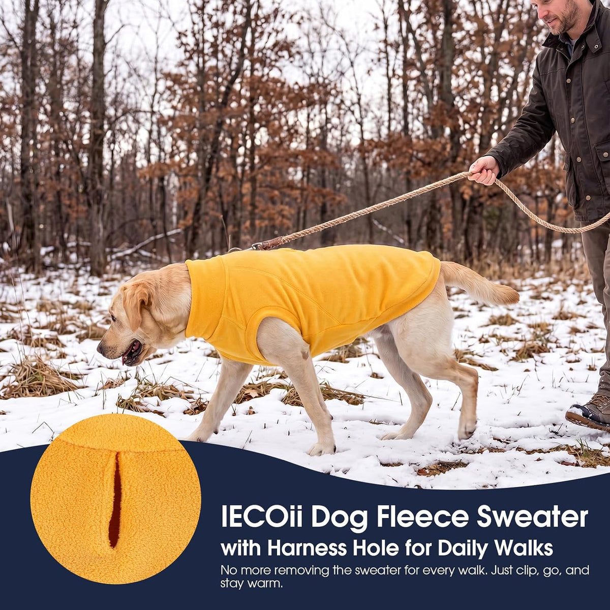 2 Pack 3XL Fleece Dog Sweater for Labrador, Leash Hole - Yellow & Light Yellow / Medium(Chest Girth: 15.0") - image 3