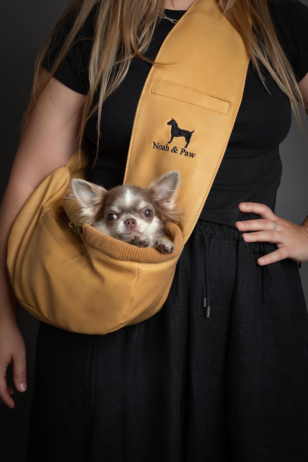 Noah & Paw Dog Sling Carrier for Small Dogs 5-18lb - Beige (Leather) / 15.0"L x 6.0"W x 5.5"H - image 2