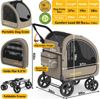 PAWZIDEA 3-in-1 Large Dog Stroller with Detachable Carrier - Khaki Plaid - image 2