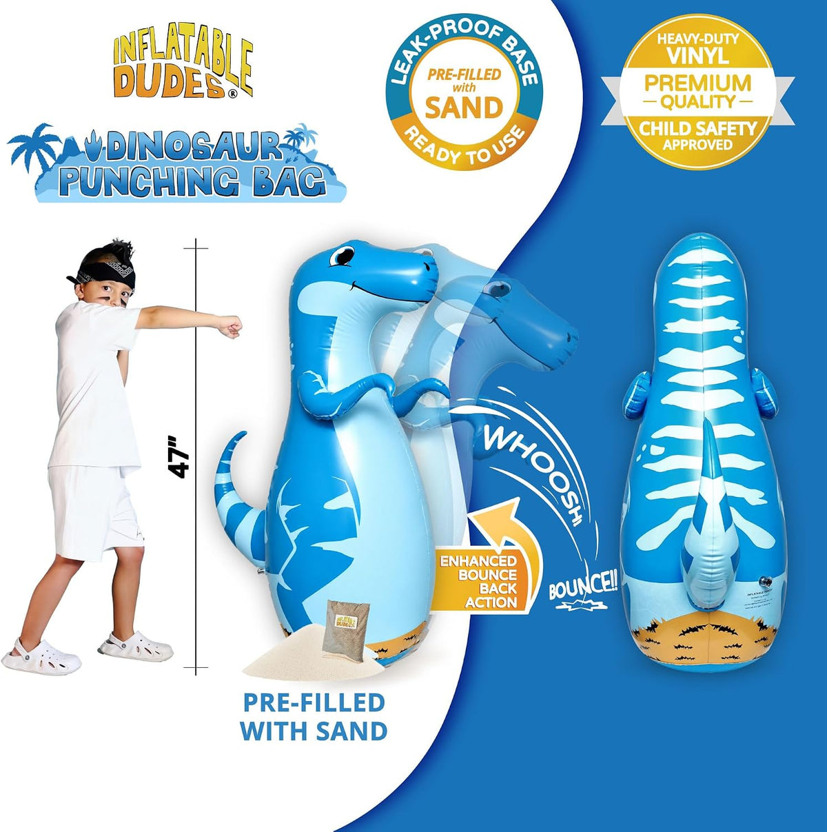 Inflatable Dudes kids punching bag bop bag, 47 inch, with sand-filled base in a ninja design - view 33
