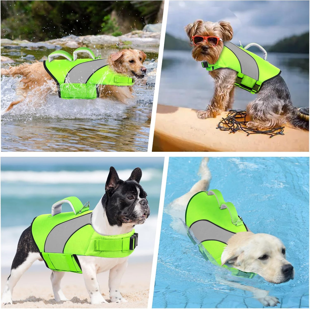 Doglay Dog Life Jacket, Swim Vest for Boating & Swimming - Xl :27.6"-38.6" (Ribcage Girth)- Double Handles / Fluorescent Green+Gray - image 3