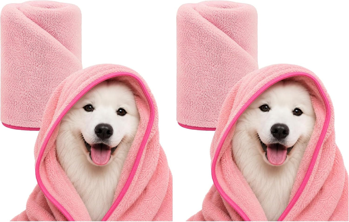 Ultra Absorbent Pet Towel, Quick-Drying - Pink / Large (Pack of 2)