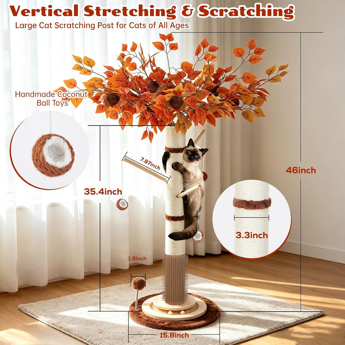 46" Tall Cat Scratching Post - White Sisal(46" Tall) - image 2
