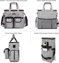 Airline Approved Dog Travel Bag with 2 Dog Treat Training Pouches, Tote Organizer for Weekend Pet Travel Supplies & Accessories, 2 Collapsible Bowls, 2 Food Container (Grey)