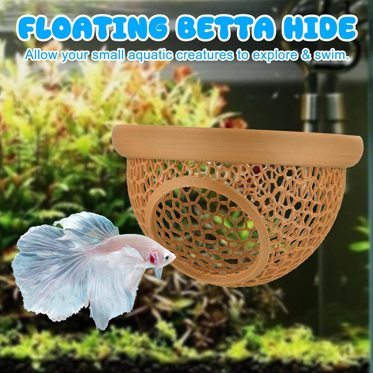Floating Betta Hide & Shrimp Cave, 3D Printed Aquarium Decor - Wood - image 4