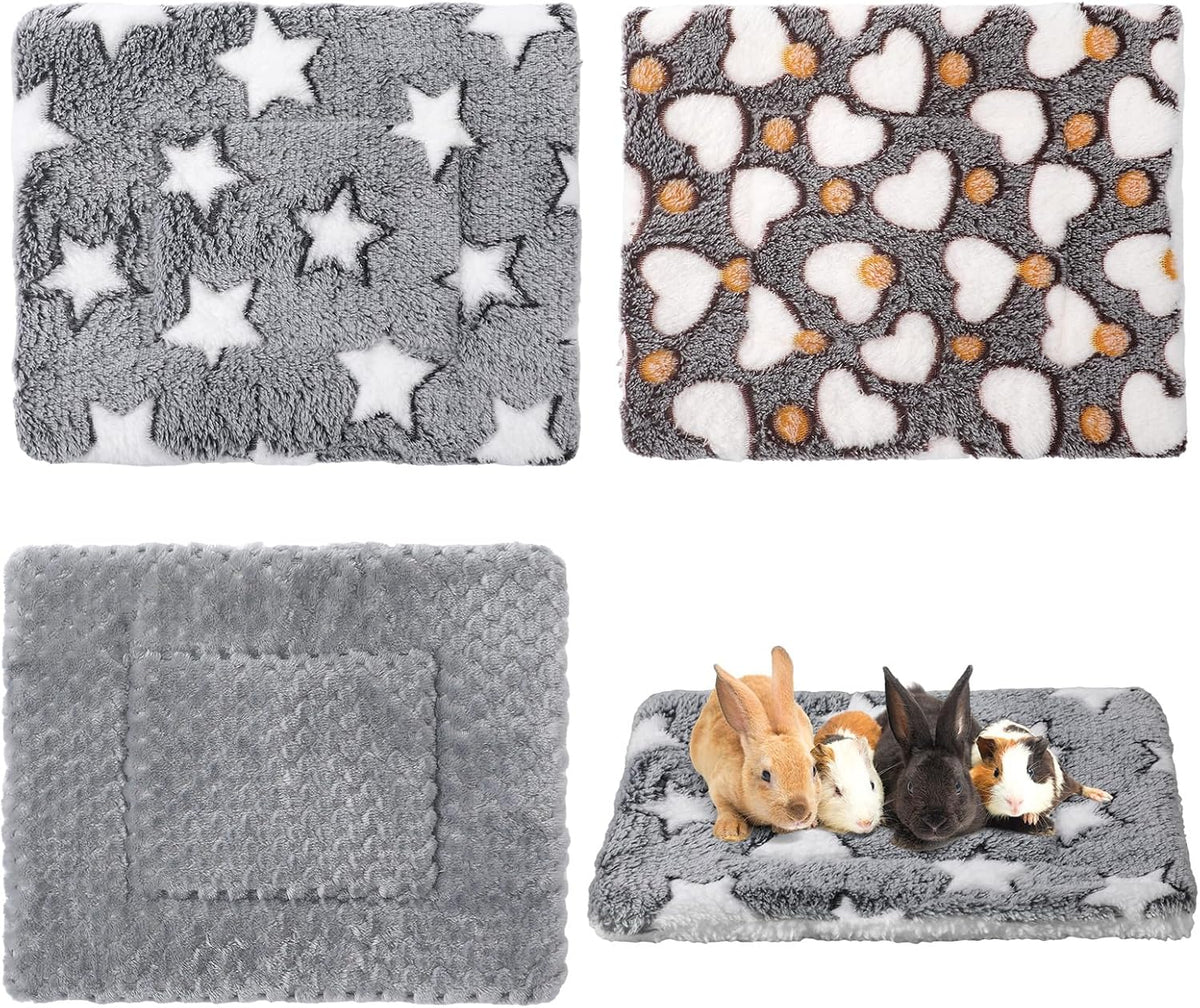 Jetec 3 Pcs Guinea Pig Beds, Fleece Small Animal Mats - Fleece / Pineapple Grid / Gray