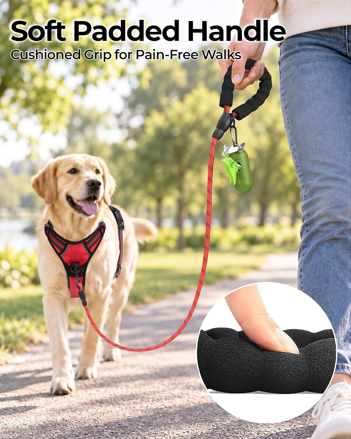 Taglory Rope Dog Leash for Medium Large Dogs - 1/2" x 5 FT (20~120 lbs.) / Red - image 2