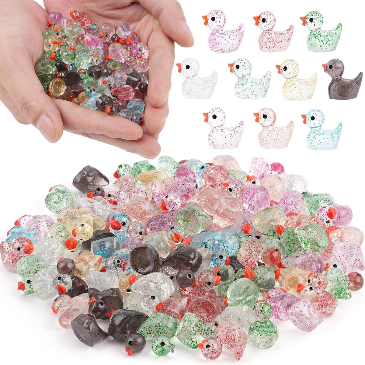 YsesoAi 100Pcs Mini Resin Ducks - Glitter