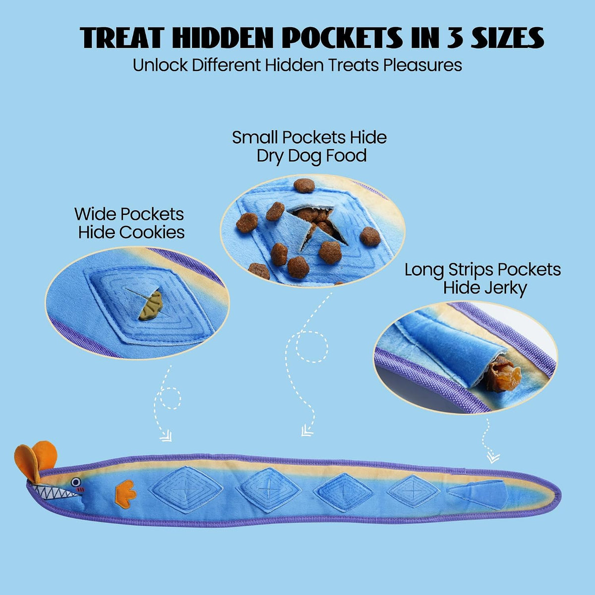 Nocciola EEL Squeaky Dog Toy - No Stuffing Blue Eel - image 4