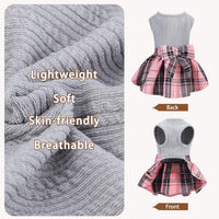 PUPTECK Classic Beige Plaid Dog Dress with Bow Puppy Skirt Clothes M – Essentials for Dogs - Grey(Plaid) / Medium - image 3