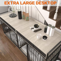 86.6inch Dog Crate Furniture with Storage,Furniture Style TV Stand Dog Kennel for 2 Dogs,with 6 Drawers,Removable Divider&Adjustable Bowls,Heavy Duty Metal Chew-Resistant Dog Crate Furniture