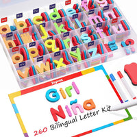 JoyCat 238 Pcs Magnetic Letters Kit with Double-Sided Board – Fun for Kids & Family - English & Spanish Letter Set