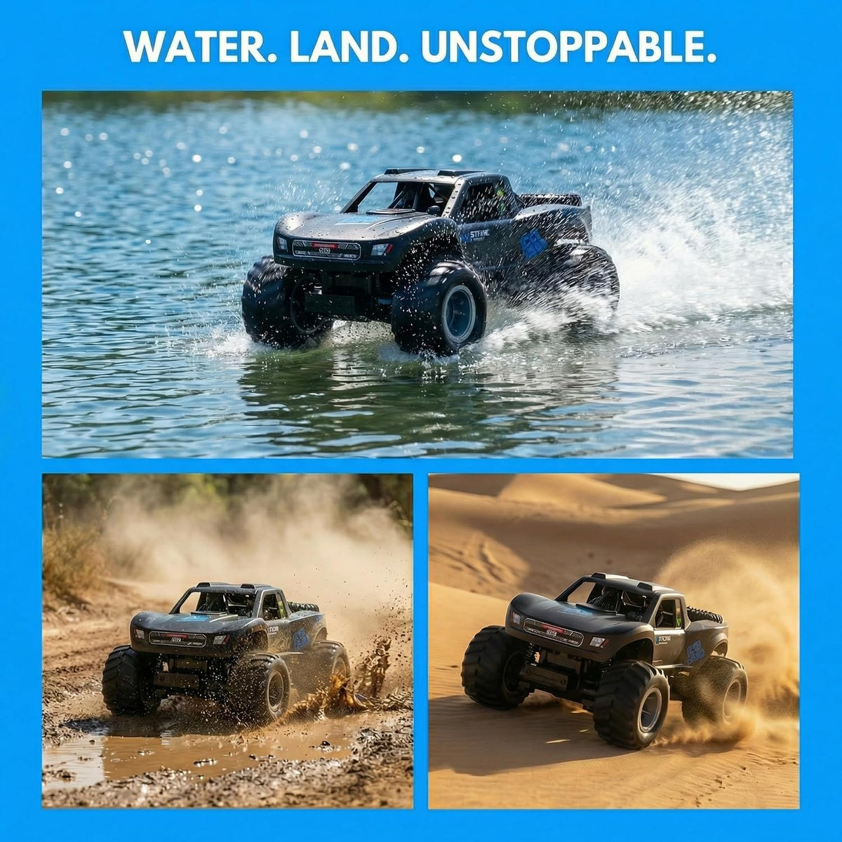 KB KAIBO 1:16 Amphibious Remote Control Car - Blue - image 3