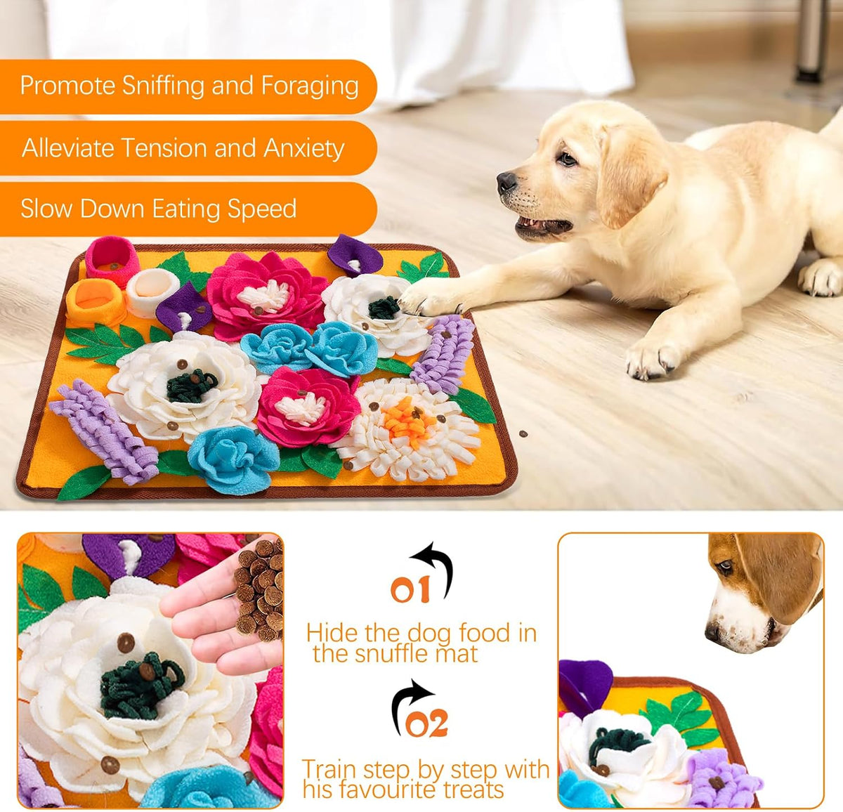 Snuffle Mat for Dogs Pet Treats Feeding Mat for Small/Medium Breed - Orange - image 2