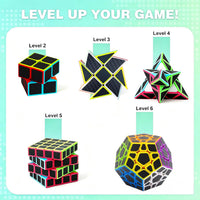 Speed Cube Set, ROXENDA 2x2 3x3 Pyramid Cube Bundle [3 Pack] – Fun for Kids & Family - 5 Pack Carbon Fiber - image 3