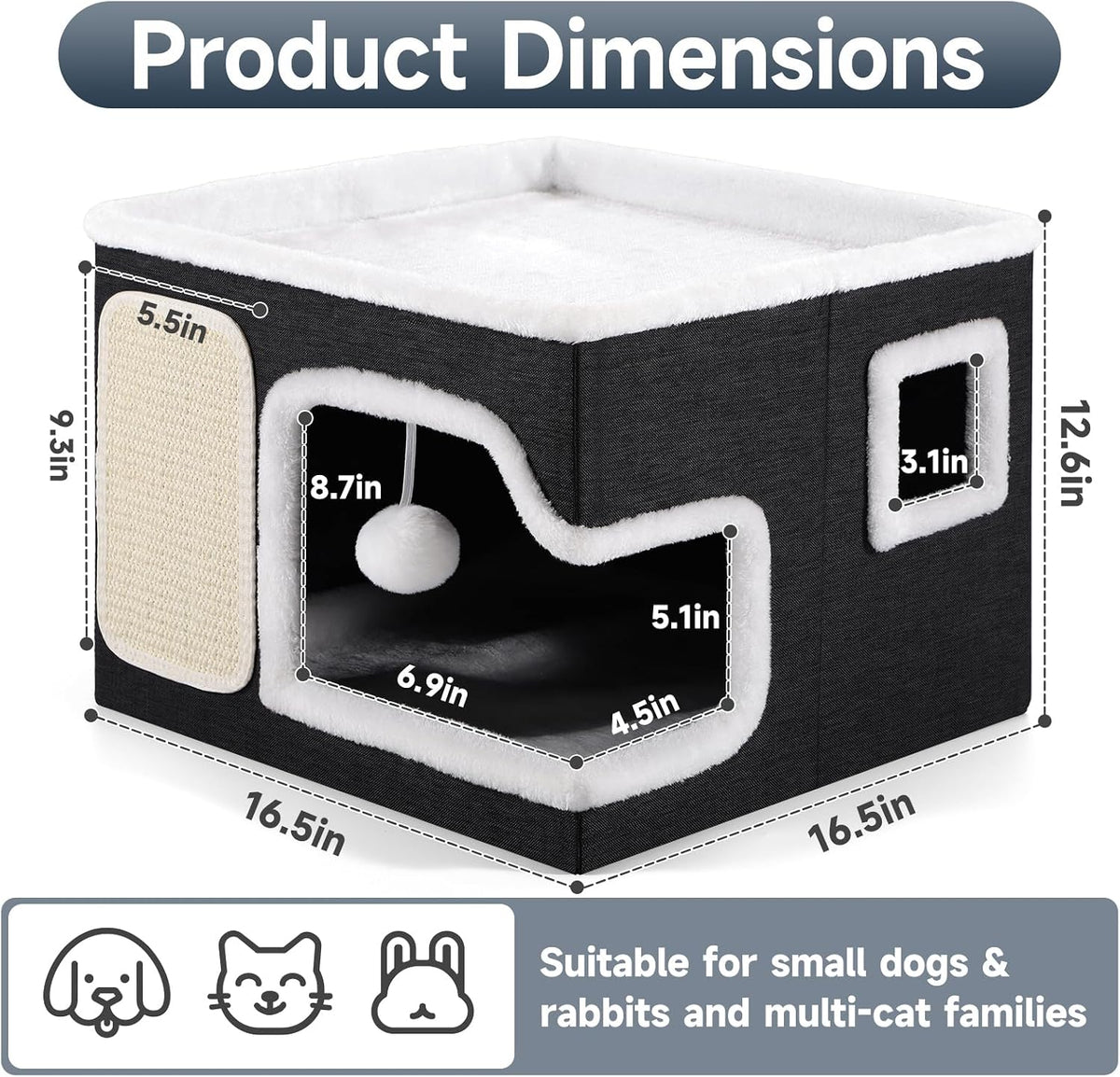 Shikha 2 Story Cat Bed House for Indoor Cats with Scratch Pads Black – Essentials for Cats - Black / Single / Without Heating Pad - image 2