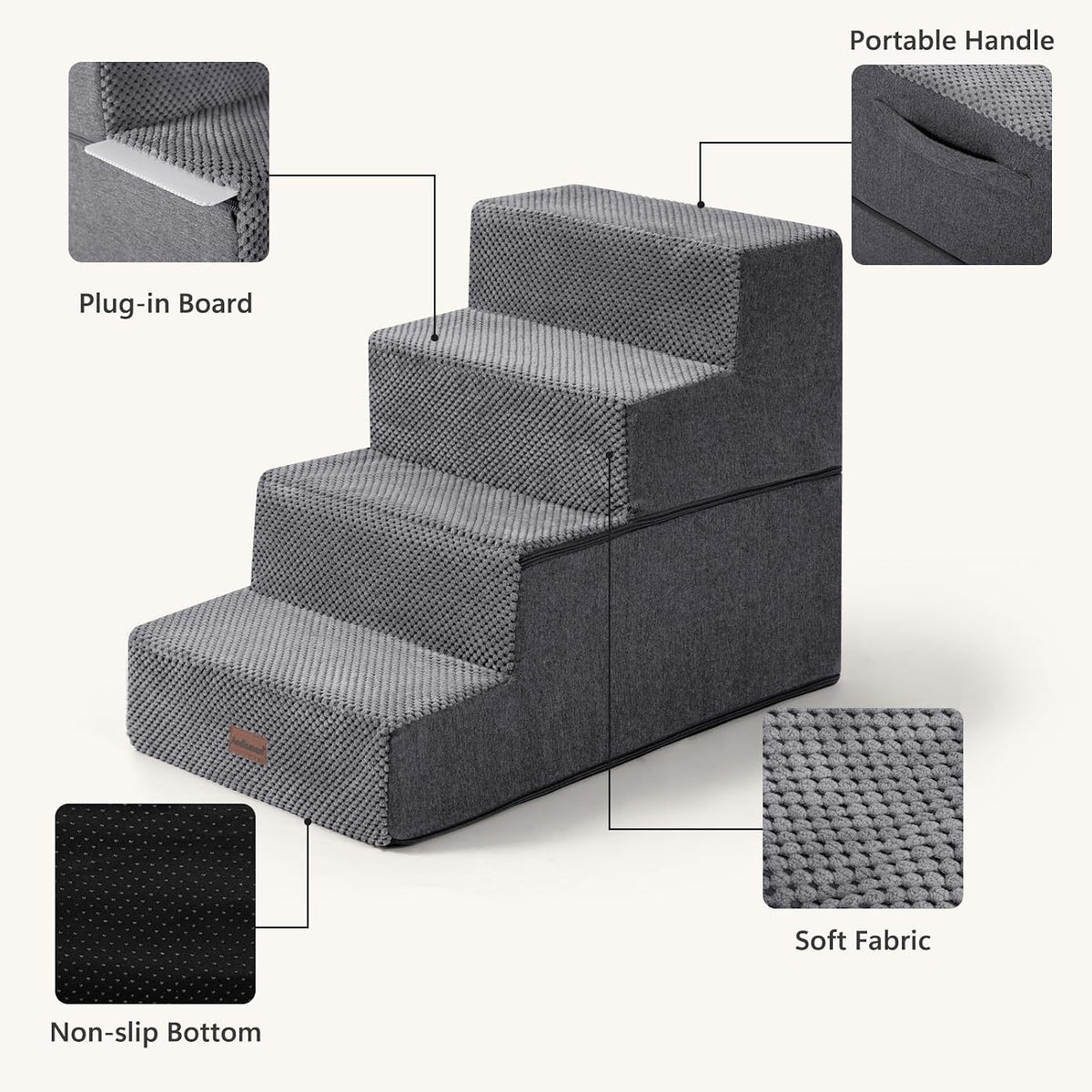 Dog Steps for High Bed, 5-Step Pet Stairs for Small Dogs and Cats – Essentials for Cats - Grey / 4 - image 2