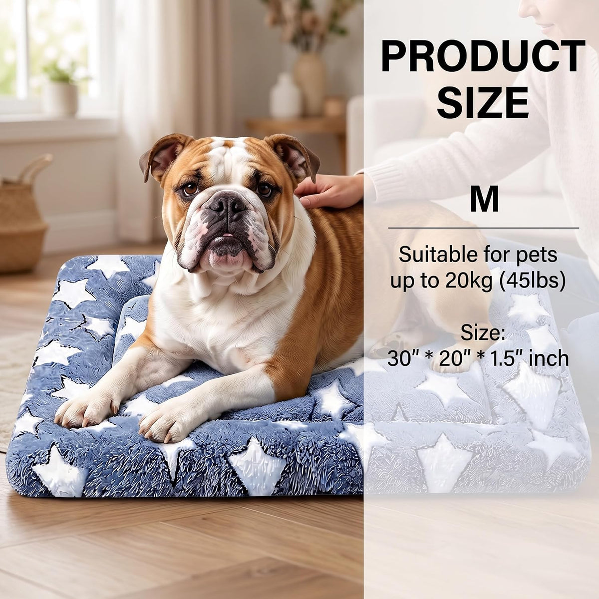 Dog Bed Mat,Reversible & Ultra Soft Kennel Pad-Machine Washable Pet Bed for Dogs & Cats-All-Weather - 30.0" L x 20.0" W x 1.5" Th / NavyBlue&Stars - image 4
