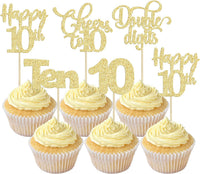 30 Pack Happy 80th Birthday Cupcake Toppers Gold Glitter Eighty - 10th / Gold - image 2