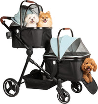 Foldable Double Pet Stroller for 2 Small Medium Cats Dogs – Essentials for Cats - Light Blue / Double