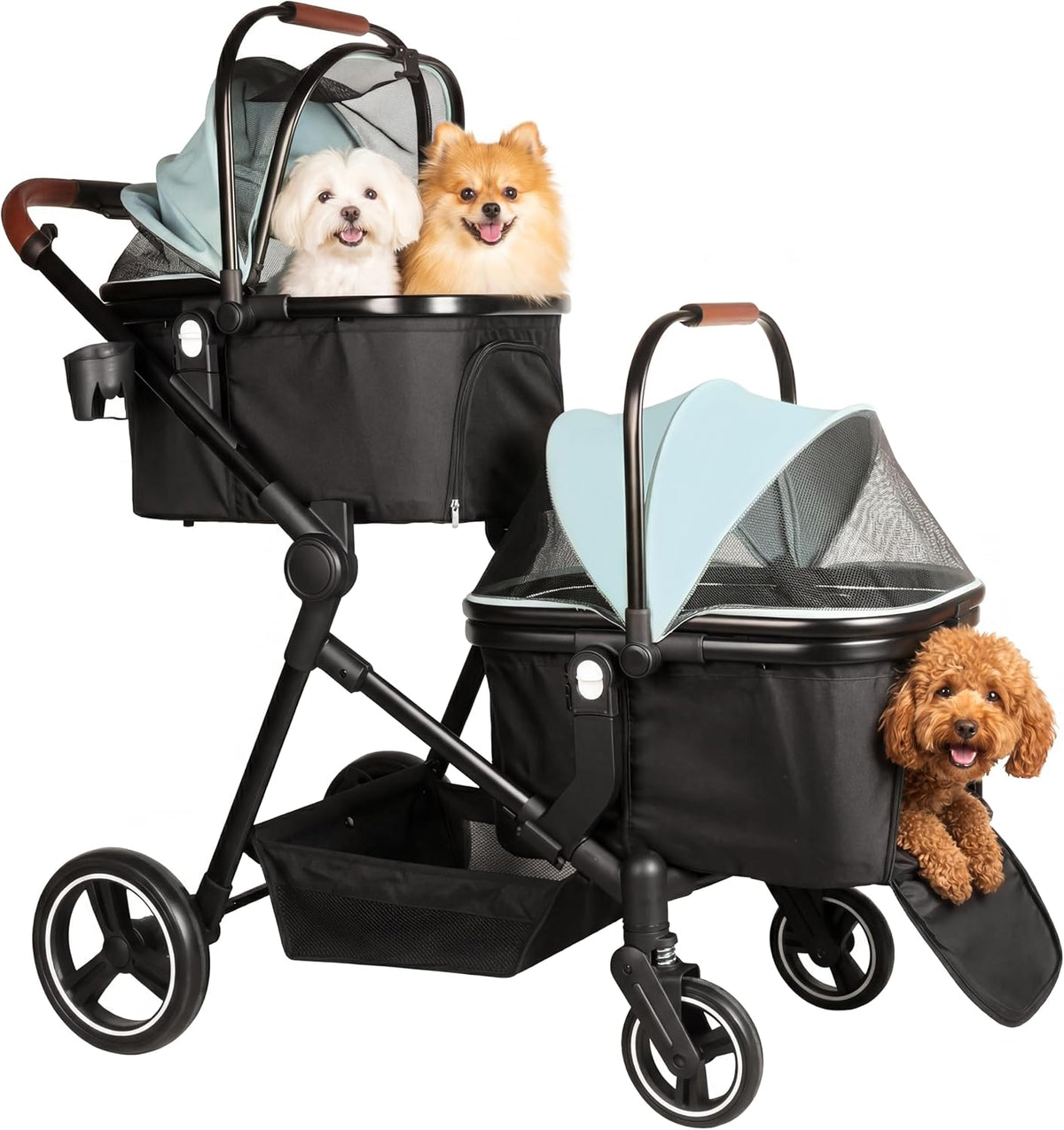 Foldable Double Pet Stroller for 2 Small Medium Cats Dogs – Essentials for Cats - Light Blue / Double