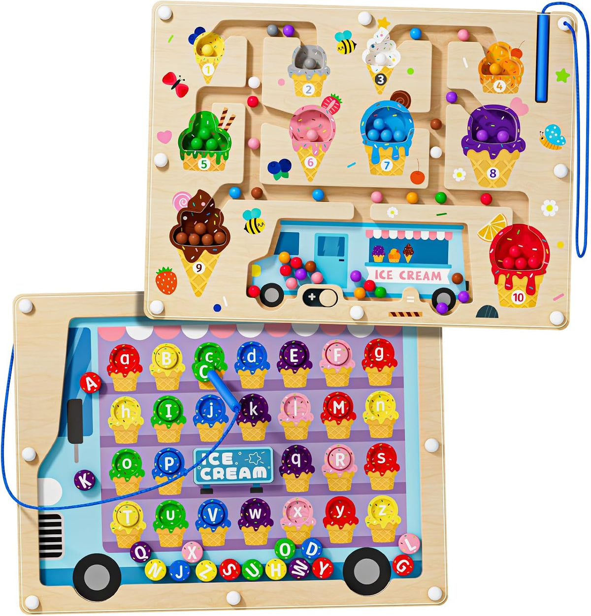 2 in 1 Magnetic Color and Number Maze Double-Sided ABC Alphabet - One Size / Ice Cream