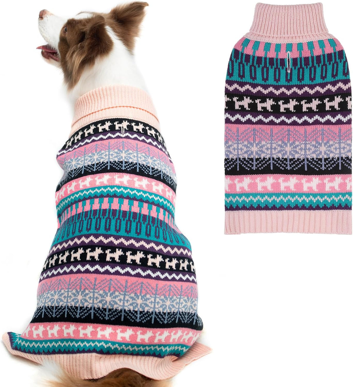 Dog Sweater - Winter Coat Apparel Clothes with Colorful Stripes for Cold Weather – Essentials for Dogs - Large / Pink