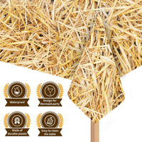 LANMANUO straw tablecloth set with hay bale print, three 54 x 108 inch plastic covers - view 4