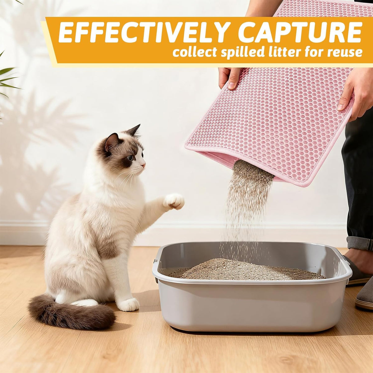 Pieviev Cat Litter Mat, Double-Layer Waterproof Litter Trap - Pink / 24x15 Inch - image 3