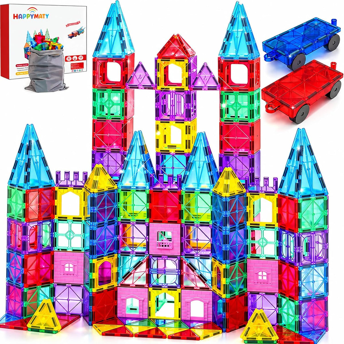 Antibacterial Magnetic Tiles - 106 PCS (2 Cars Included)