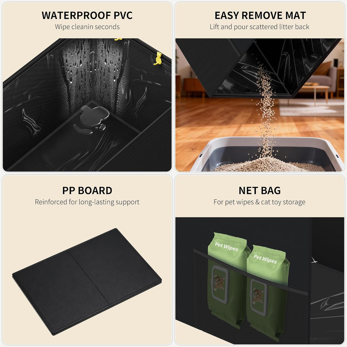 Waterproof Cat Litter Box Enclosure Splash Guard - Black-High - image 4